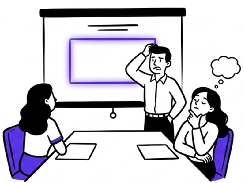 Equipo confundido en reunión por falta de claridad.