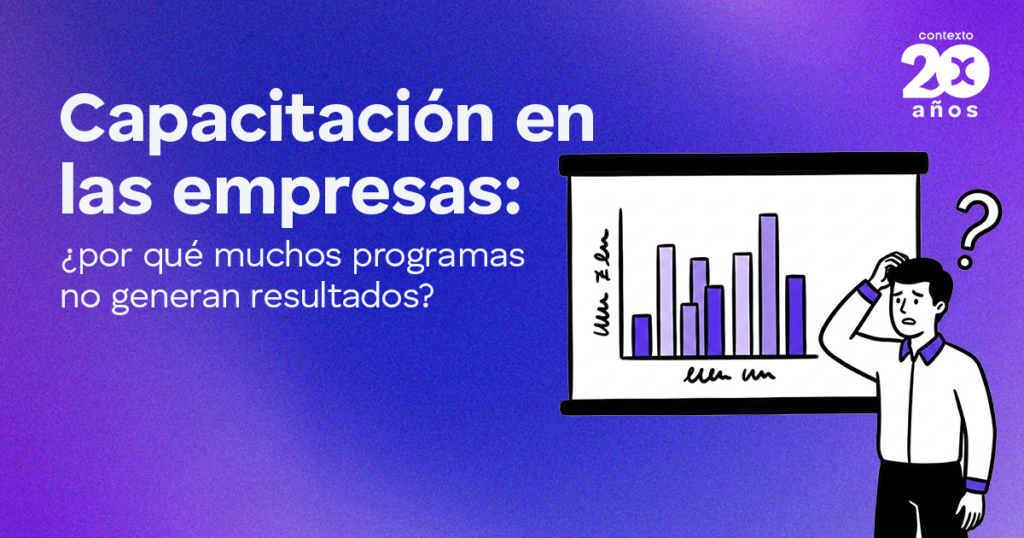 Capacitación en empresas: por qué muchos programas no generan resultados, ilustración de un experto con gráfico y signo de interrogación.